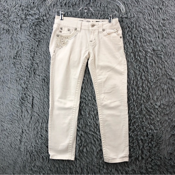 Miss Me Jeans Womens Size 25 White Cropped Skinny Embellished Embroidered - Picture 12 of 13